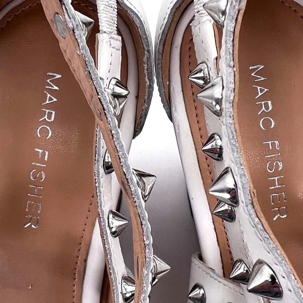 Marc Fisher White Leather Studded Cork Wedge Platform Sandals Heels Size 8M - Picture 2 of 15